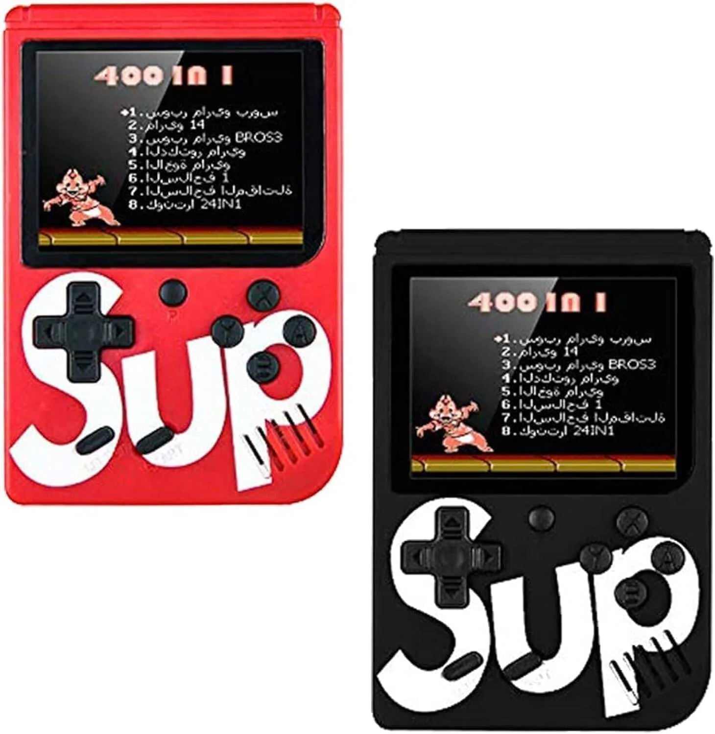 بسته 2 عددی کنسول بازی سوپ با 400 بازی در 1 کنسول بازی دستی کوچک قابل حمل یکپارچهسازی با سیستمعامل صفحه نمایش 3.0 اینچی مشکی+قرمز