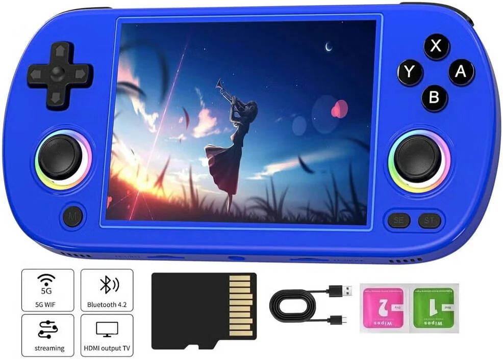 کنسول بازی دستی رترو ANBERNIC RG40XX H، صفحه نمایش 4.0 اینچی IPS، سیستم لینوکس، کارت TF 64 گیگابایتی داخلی با 5488 بازی، پشتیبانی از خروجی HDMI TV، وای فای 5G بلوتوث 4.2، آبی | RG40XX H