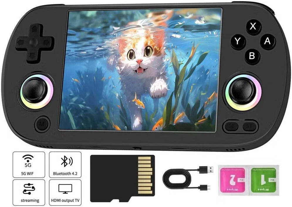 کنسول بازی دستی رترو ANBERNIC RG40XX H، صفحه نمایش 4.0 اینچی IPS، سیستم لینوکس، کارت TF 64 گیگابایتی با 5488 بازی، پشتیبانی از خروجی HDMI TV، وای فای 5G بلوتوث 4.2، مشکی | RG40XX H