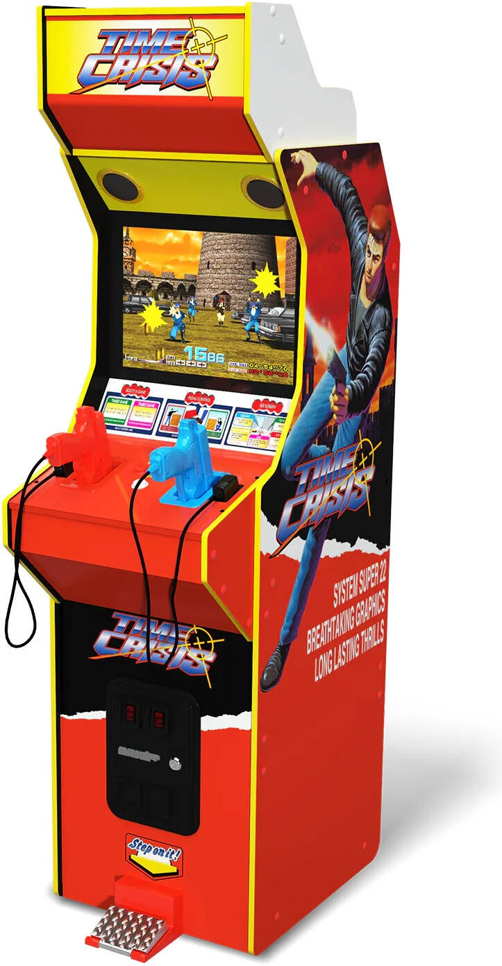 دستگاه بازی آرکید Time Crisis Deluxe Arcade1Up، صفحه نمایش 17 اینچی LCD، تابلوی نورانی، جدول امتیازات WiFi، دو تفنگ با عملکرد کشویی مکانیکی، پدال پایی تک کاره | A1UP-TCD-AM