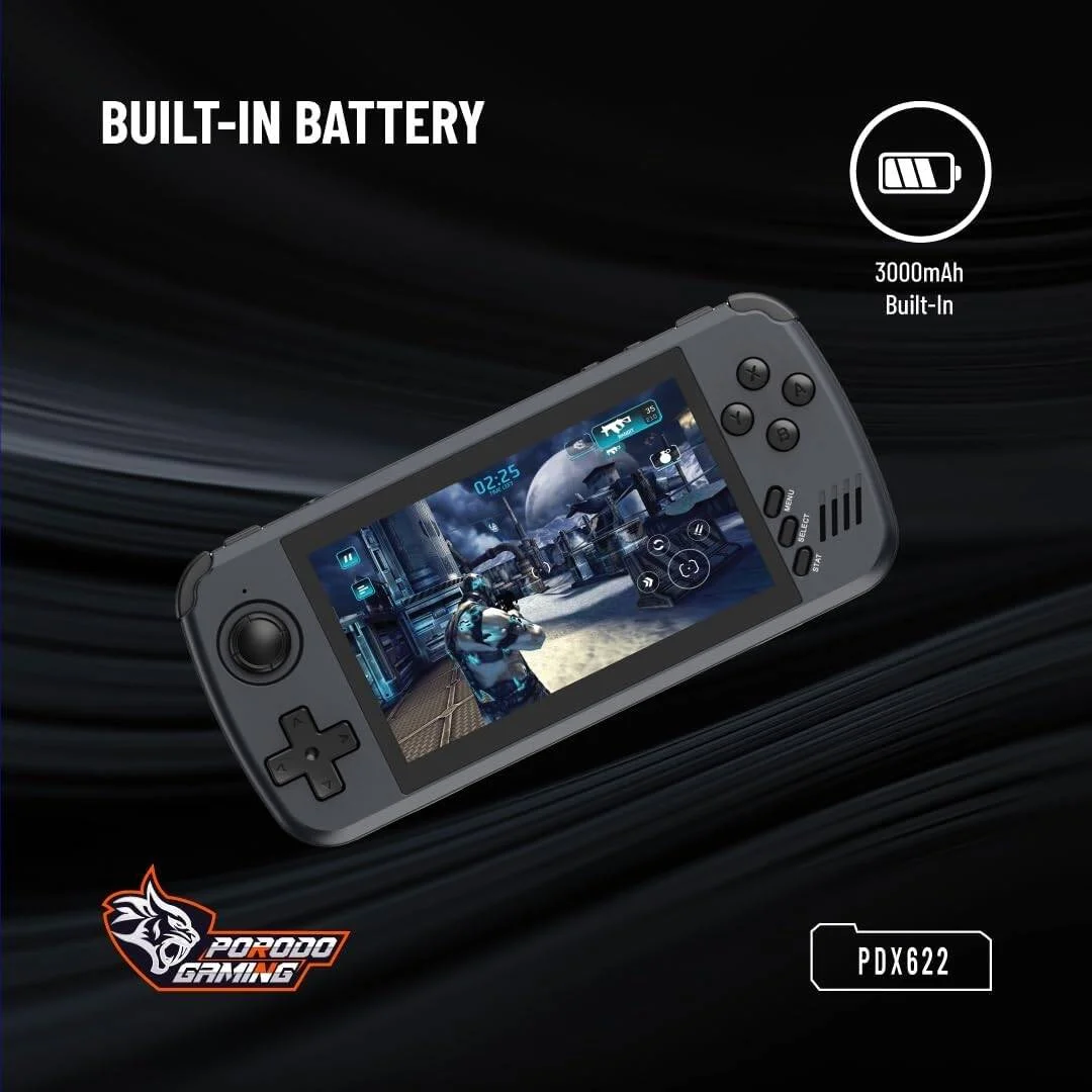 کنسول بازی چندرسانه ای و قابل حمل Porodo با بیش از ۵۰۰۰ بازی ویدیویی، صفحه نمایش ۴.۵ اینچی، خروجی HDMI و حافظه ۶۴ گیگابایتی، پشتیبانی از CPS, FBA, FC, GB, GBA, PS + قابلیت دانلود بازی