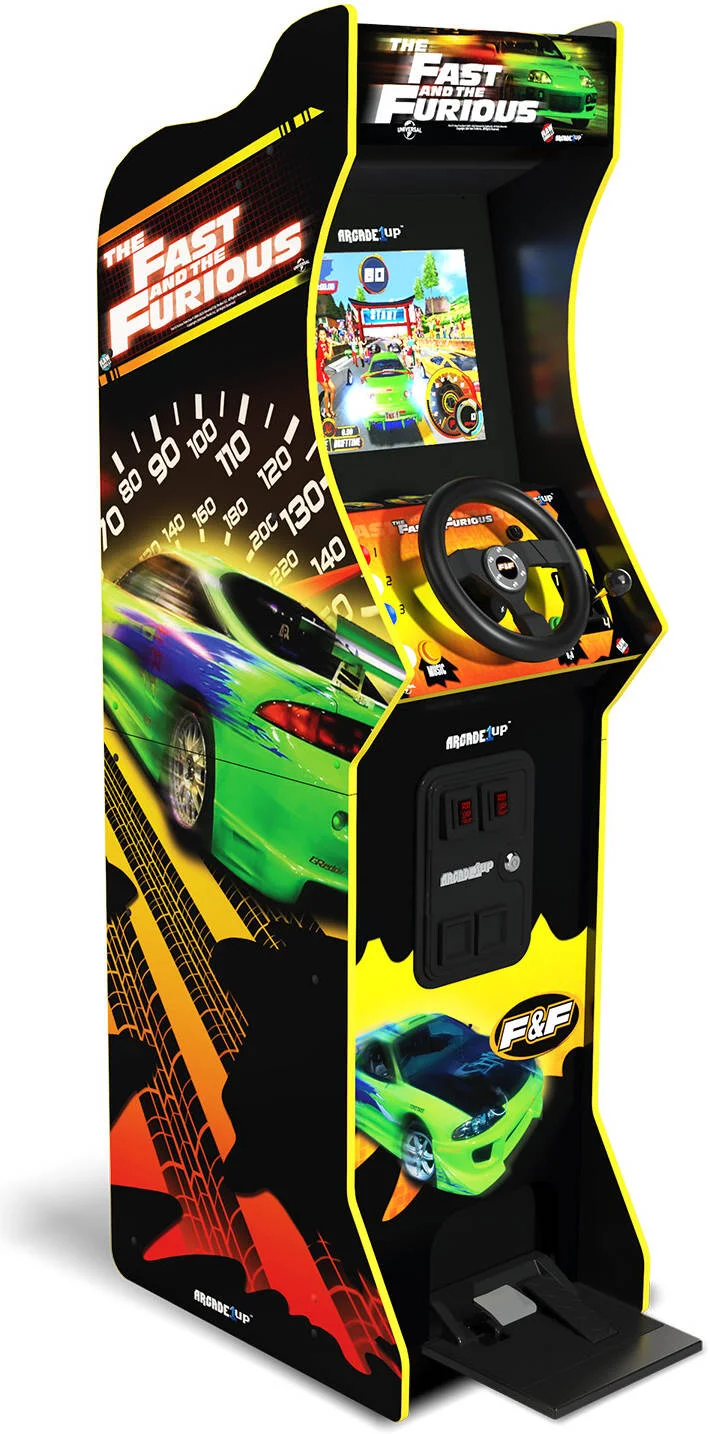 دستگاه بازی آرکید دِ فست اند دِ فیوریس دلوکس Arcade1Up، مانیتور LCD واضح ۱۷ اینچی، درب سکه جعلی قالب‌گیری شده، فرمان مسابقه با لرزش، پدال‌های گاز و ترمز، شیفتر ۴ سرعته | 68492