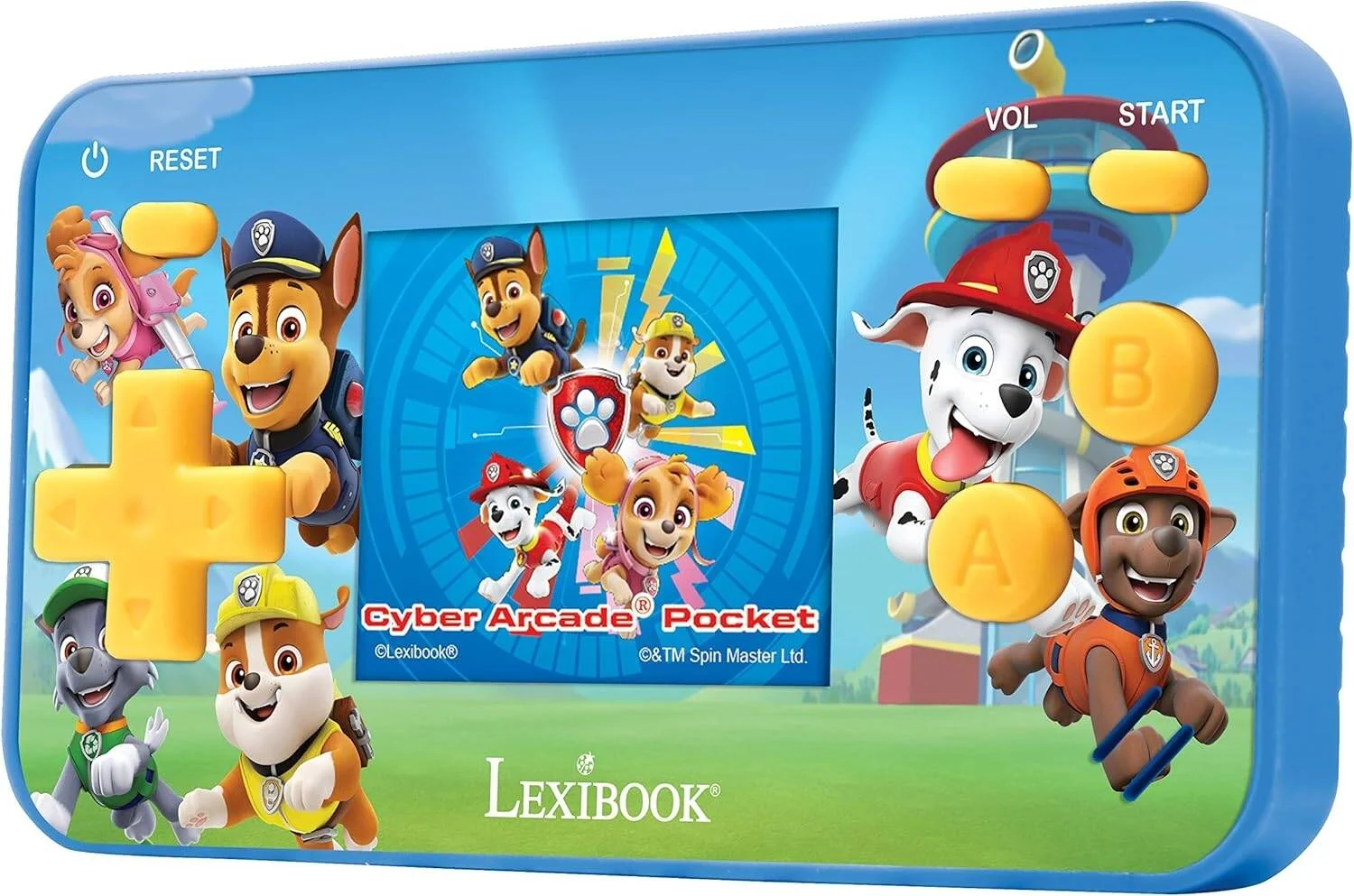 کنسول بازی قابل حمل Lexibook Paw Patrol Chase Cyber Arcade Pocket، 150 بازی، صفحه نمایش LCD، با باتری کار می کند، قرمز/آبی، JL1895PA