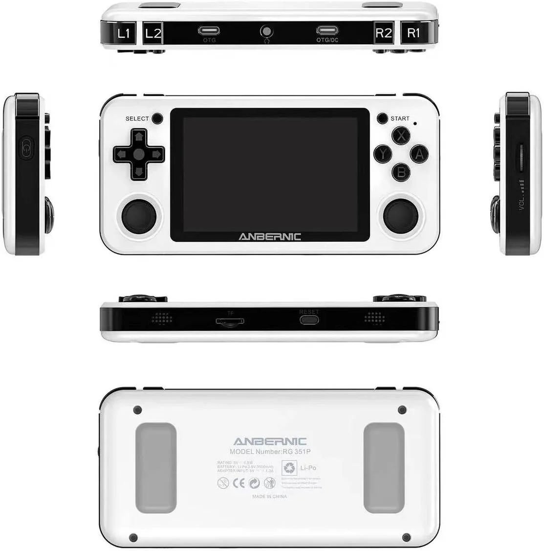 کنسول بازی دستی رترو ANBERNIC RG351P، صفحه نمایش 3.5 اینچی IPS، لینوکس متن باز، RK3326 1.5 گیگاهرتز، 64 گیگابایت حافظه داخلی، باتری 3500 میلی آمپر ساعتی، 2500+ بازی کلاسیک، پشتیبانی از PSP/N64/PS1، سفید | RG351P