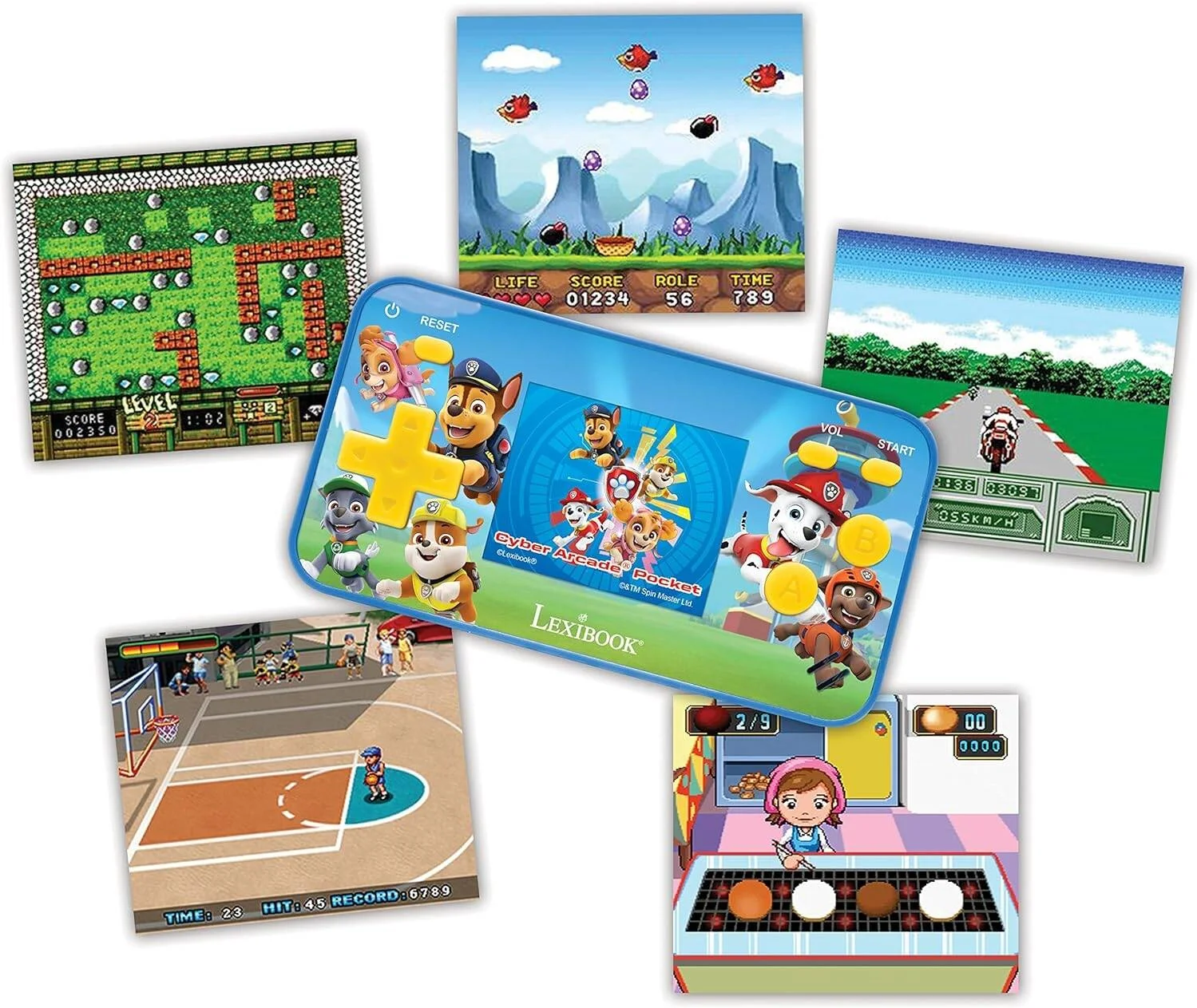 کنسول بازی قابل حمل Lexibook Paw Patrol Chase Cyber Arcade Pocket، 150 بازی، صفحه نمایش LCD، با باتری کار می کند، قرمز/آبی، JL1895PA