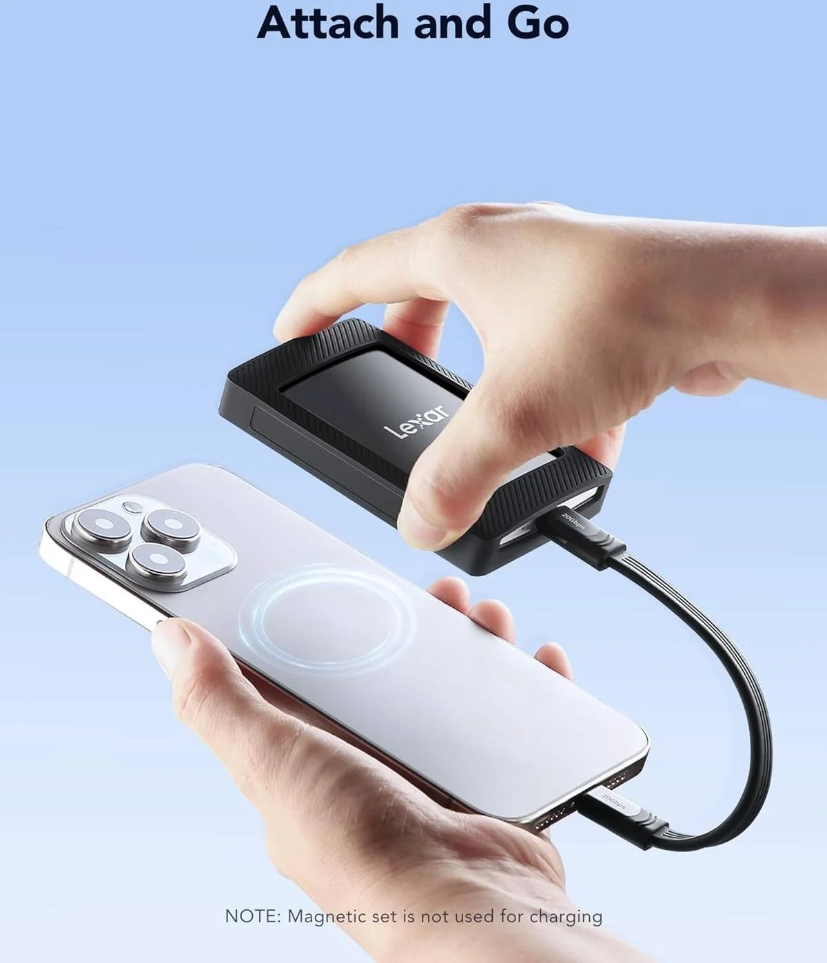 حافظه اس اس دی اکسترنال 2 ترابایتی لکسار SL500M با مجموعه مغناطیسی، USB 3.2 Gen2x2 قابل حمل، سرعت خواندن تا 2000 مگابایت بر ثانیه، درایو حالت جامد اکسترنال فشرده، فوق العاده باریک سازگار با آیفون 15