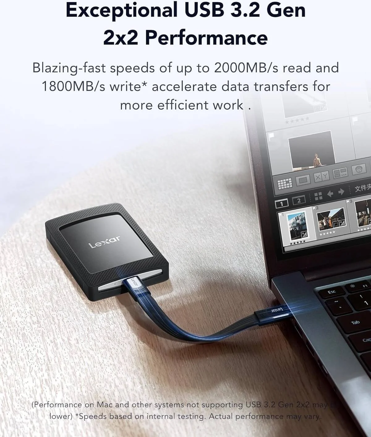 حافظه اس اس دی اکسترنال 1 ترابایتی لکسار مدل SL500M به همراه ست مگنتی، USB 3.2 Gen2x2 قابل حمل، سرعت خواندن تا 2000 مگابایت بر ثانیه، درایو حالت جامد اکسترنال جمع و جور، فوق العاده باریک سازگار با آیفون 15