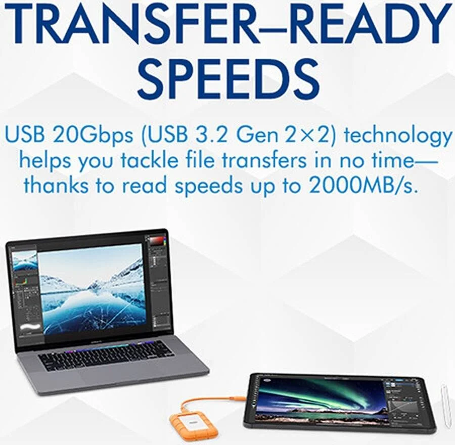 حافظه اس اس دی اکسترنال مقاوم LaCie مدل Rugged Mini با ظرفیت 500 گیگابایت، USB 3.2 Gen 2x2، سرعت انتقال داده تا 2000 مگابایت بر ثانیه، رابط USB-C 3.2 Gen 2x2 با سرعت 20 گیگابیت بر ثانیه، سازگار با ویندوز و مک، نارنجی | STMF500400 حافظه اس اس دی اکسترنال مقاوم LaCie مدل Rugged Mini با ظرفیت 500 گیگابایت، USB 3.2 Gen 2x2، سرعت انتقال داده تا 2000 مگابایت بر ثانیه، رابط USB-C 3.2 Gen 2x2 با سرعت 20 گیگابیت بر ثانیه، سازگار با ویندوز و مک، نارنجی | STMF500400