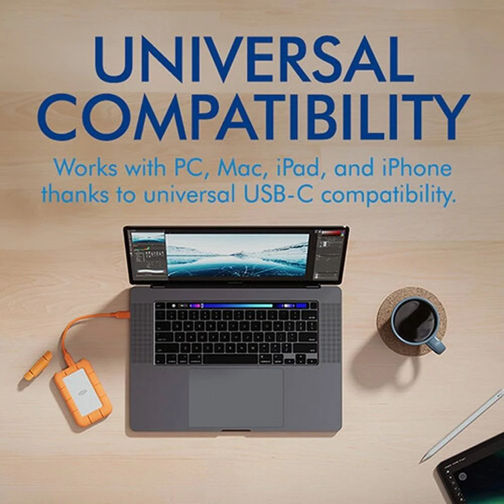 هارد اکسترنال SSD لسی Rugged Mini با ظرفیت 4 ترابایت، USB 3.2 Gen 2x2، سرعت انتقال داده تا 2000 مگابایت بر ثانیه، رابط USB-C 3.2 Gen 2x2 با سرعت 20 گیگابیت بر ثانیه، سازگار با ویندوز و مک، نارنجی | STMF4000400