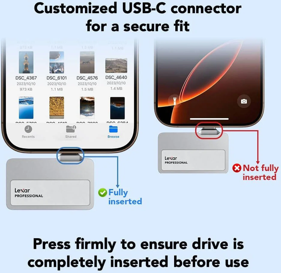 حافظه اس اس دی اکسترنال قابل حمل Lexar Professional Go، ظرفیت 1 ترابایت، پشتیبانی از Apple ProRes، سرعت خواندن تا 1050 مگابایت بر ثانیه و نوشتن 1000 مگابایت بر ثانیه، USB 3.2 Gen 2، مقاوم، سازگار با سری iPhone 15، PC و Mac | LSL400X001T-RNSNU