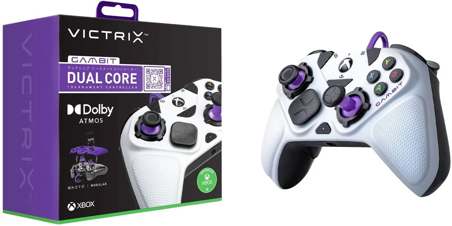 دسته بازی سیمی تورنومنت Victrix Gambit Dual Core PDP Gaming، سازگار با Xbox Series / Xbox One / PC، رابط USB، دارای 14 قطعه قابل تعویض، 5 موقعیت توقف ماشه، سفید | 049-006-EU