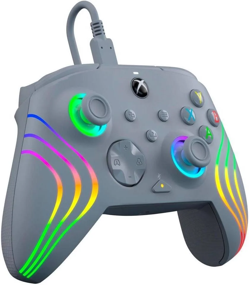 دسته بازی سیمی Afterglow Wave PDP، سازگار با XBOX Series X/S / Xbox One / PC، کابل 2.4 متری، دکمه های پدال پشتی، USB-C جداشدنی، نورپردازی LED قابل تنظیم، خاکستری | 049-024-GE