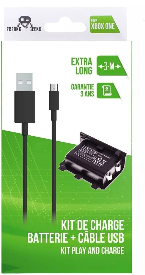 کابل شارژ و باتری برای ایکس باکس وان، بازی و شارژ، نشانگر LED، کابل شارژ میکرو USB 3 متری، مشکی | 320000