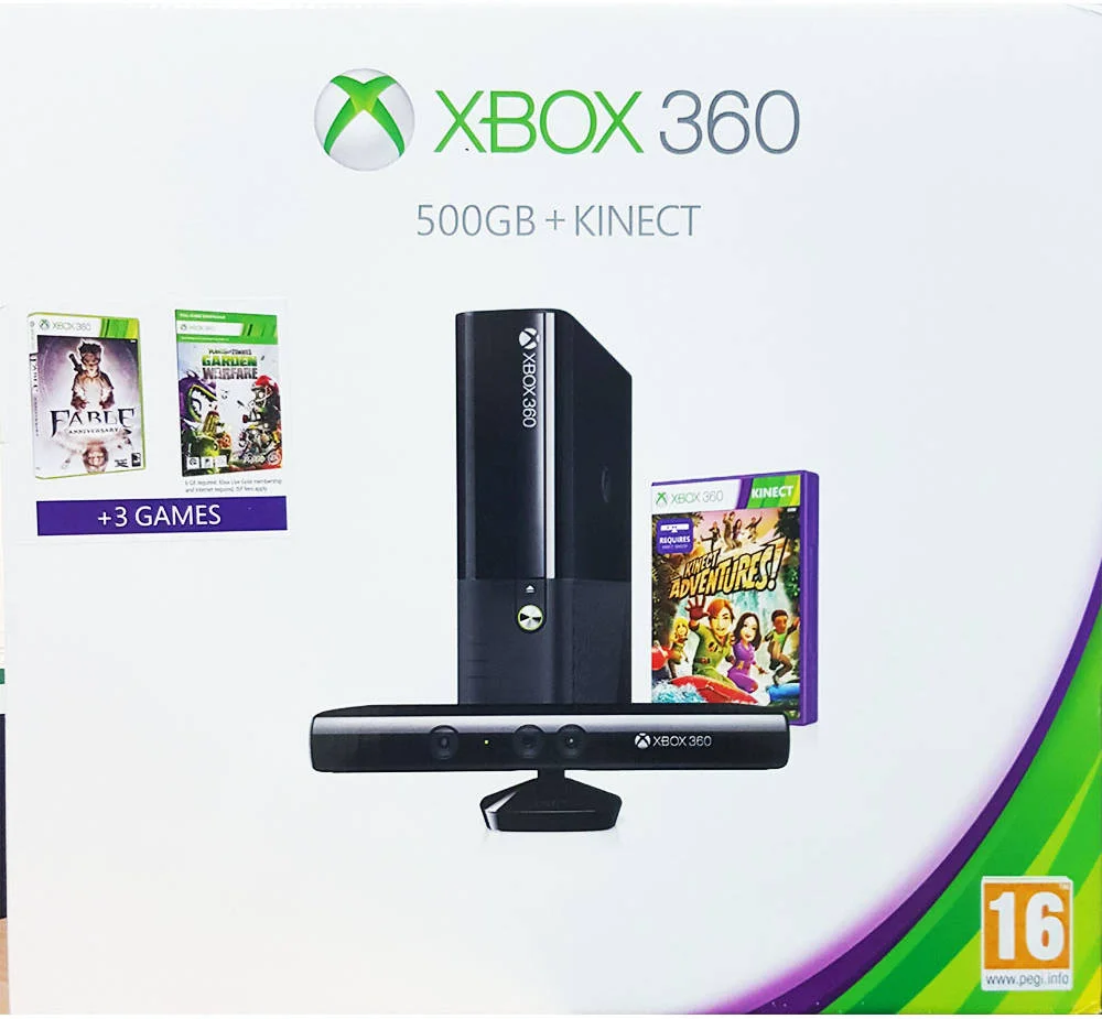 کنسول ایکس باکس 360 با ظرفیت 500 گیگابایت + باندل کینکت با بازی های Kinect Adventure، Fable Anniversary، Plants Vs Zombies | 1538/1473