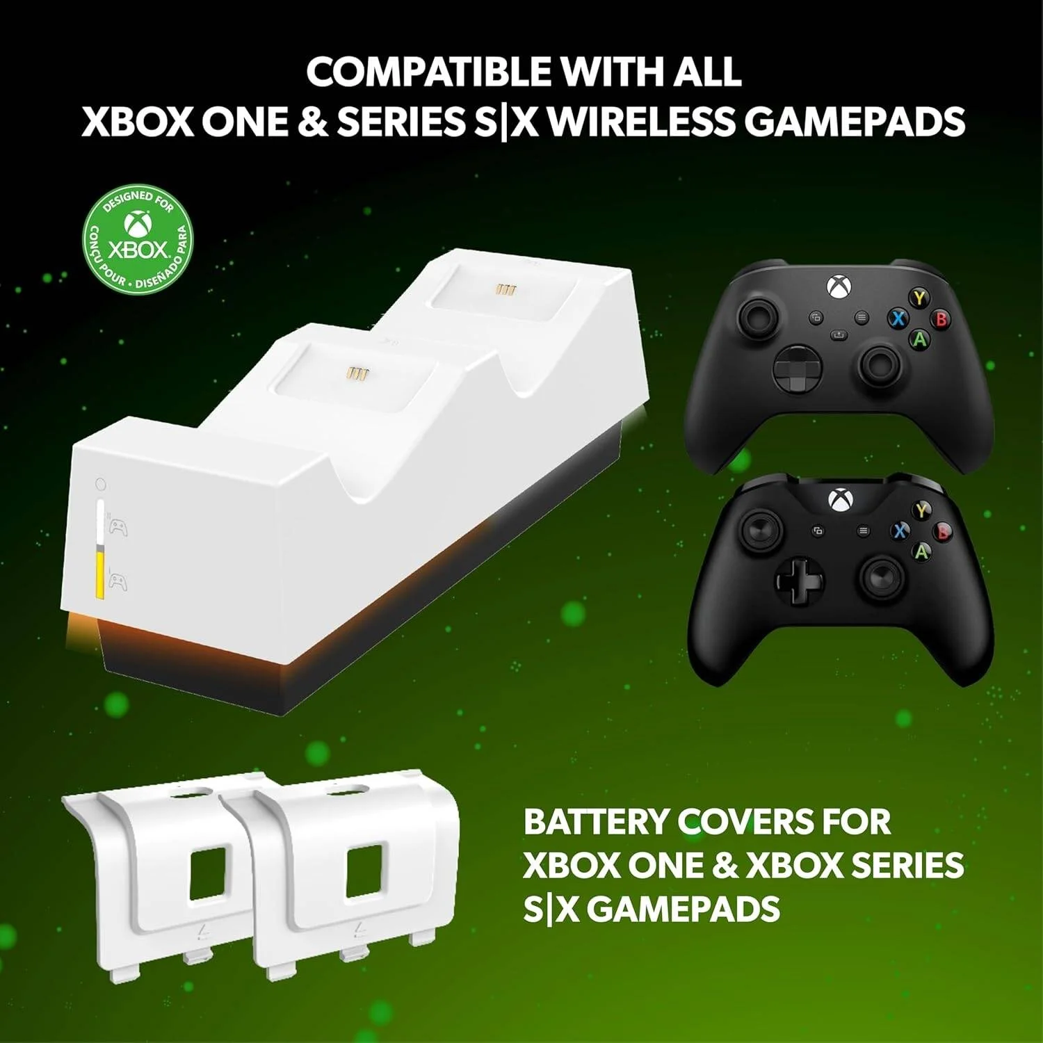 پایه شارژر دوگانه Snakebyte Twincharge X، شارژ دو دسته بازی، نشانگر وضعیت شارژ، محافظت یکپارچه در برابر شارژ بیش از حد، سازگار با تمام دسته‌های ایکس باکس، سفید | SB92169