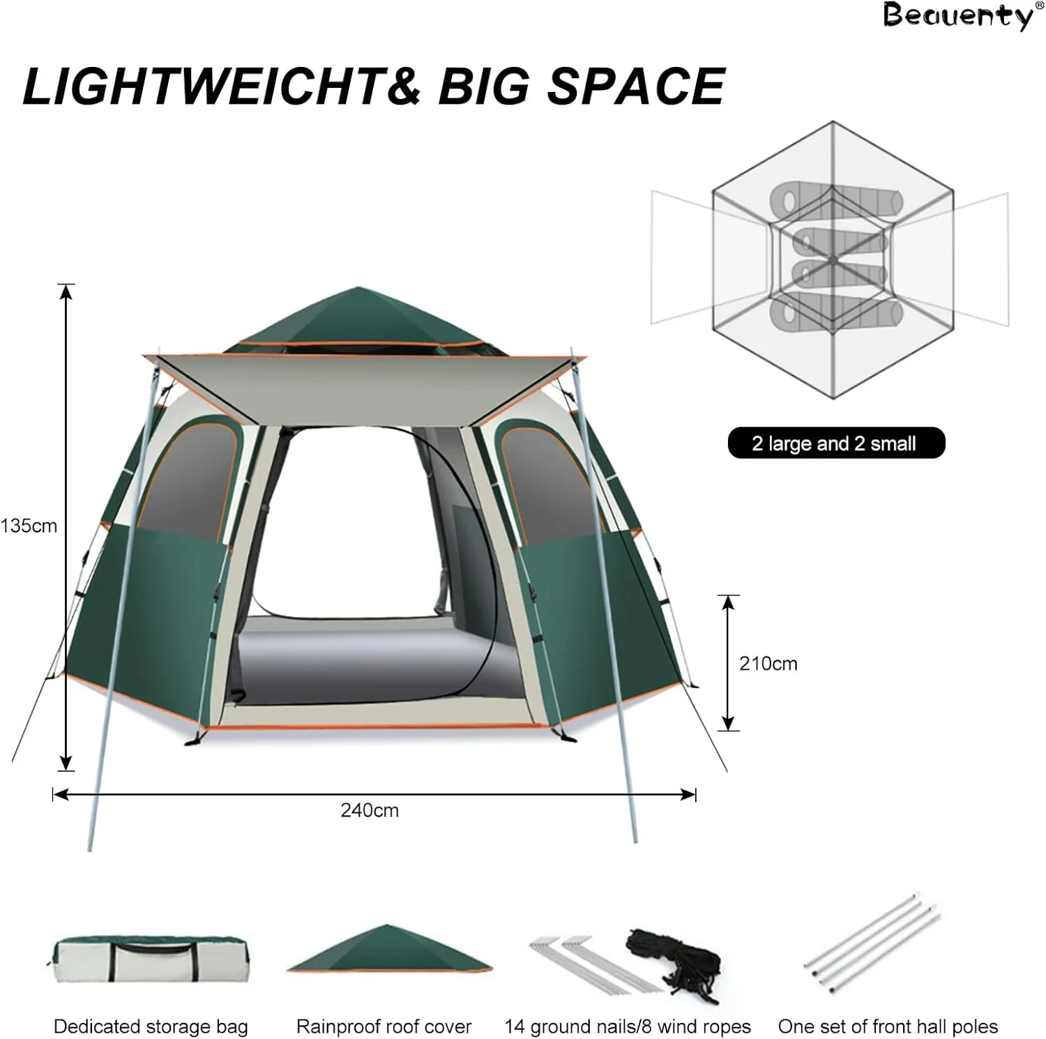 چادر مسافرتی 2-4/5-8 نفره، چادر کمپینگ اتوماتیک با نصب آسان به همراه ایوان، چادر فوری قابل حمل مناسب برای سفر خانوادگی، ساحل و پیاده روی چادر مسافرتی 2-4/5-8 نفره، چادر کمپینگ اتوماتیک با نصب آسان به همراه ایوان، چادر فوری قابل حمل مناسب برای سفر خانوادگی، ساحل و پیاده روی