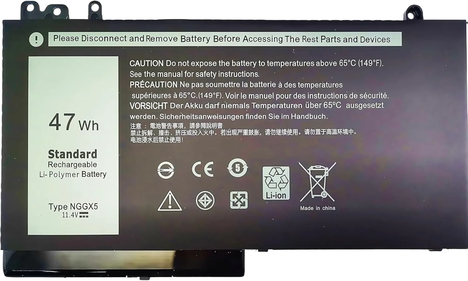 باتری لپ تاپ 47Wh NGGX5 برای Dell Latitude E5270 E5470 E5570 (P48F001) Precision M3510 Series Notebook 954DF JY8DF XWDK1 11.4V با عملکرد بالا