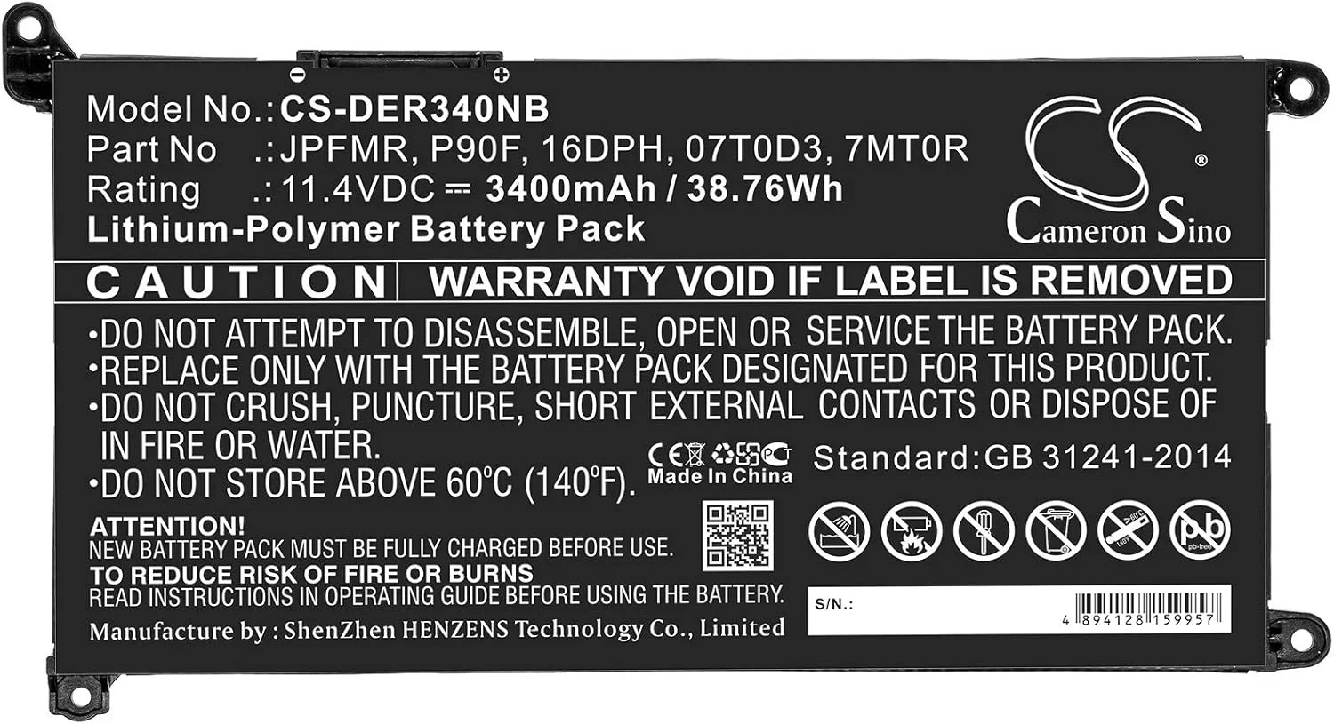 باطری قابل شارژ جدید AQQXING برای 7000 14(i5-7200U/4GB/128GB 500, 7000(INS14-7460-R1605G), Chromebook 3400, Vostro 5590 (3400mAh) 01VX1H, 07T0D3, 0WDX0R, 16DPH, 1VX1H, 3CRH3, 7MT0R, 9W9MX