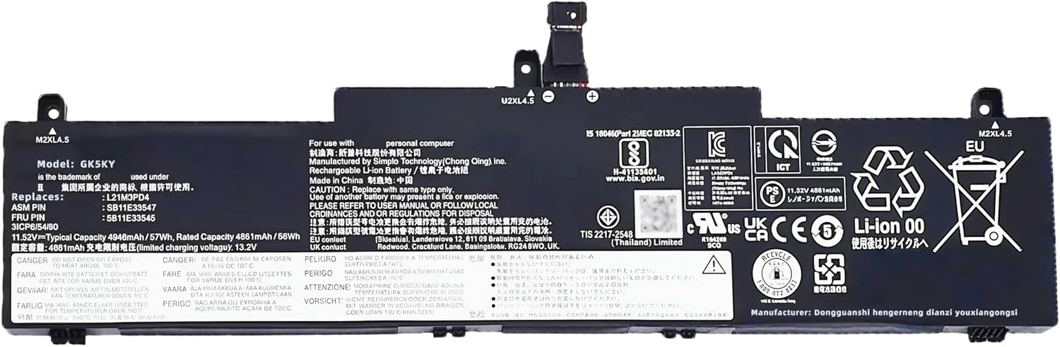 باتری لپ تاپ 57wh L21M3PD4 جایگزین برای لنوو ThinkPad T14 Gen 2 و ThinkPad NEO 14 سری L21C3PD4 L21D3PD4 L21L3PD4 SB11E33547 SB11E33545 31CP6/54/90 با عملکرد بالا