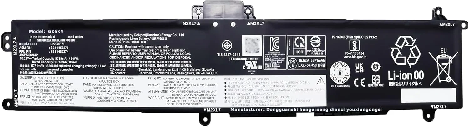 باتری لپ تاپ 90Wh مدل L22C4P71 جایگزین برای لپ تاپ های Lenovo ThinkPad P16v Gen 1 2023 Gen 2 2024 سری نوت بوک SB11H56275 5B11H56374 L22M4P71 SB11H56274 5B11H56373 مشکی با عملکرد بالا
