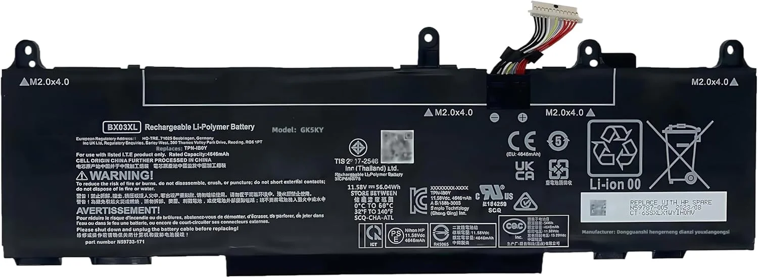 باتری لپ تاپ 56.04Wh BX03XL جایگزین برای سری HP EliteBook 830 G11، TPN-IB0Y، N59733-171، HSTNN-OB3H، N59733-AC1، N59787-005، BX03056XL، HSTNN-AB1D، N59733-B71، 996QA249H با عملکرد بالا