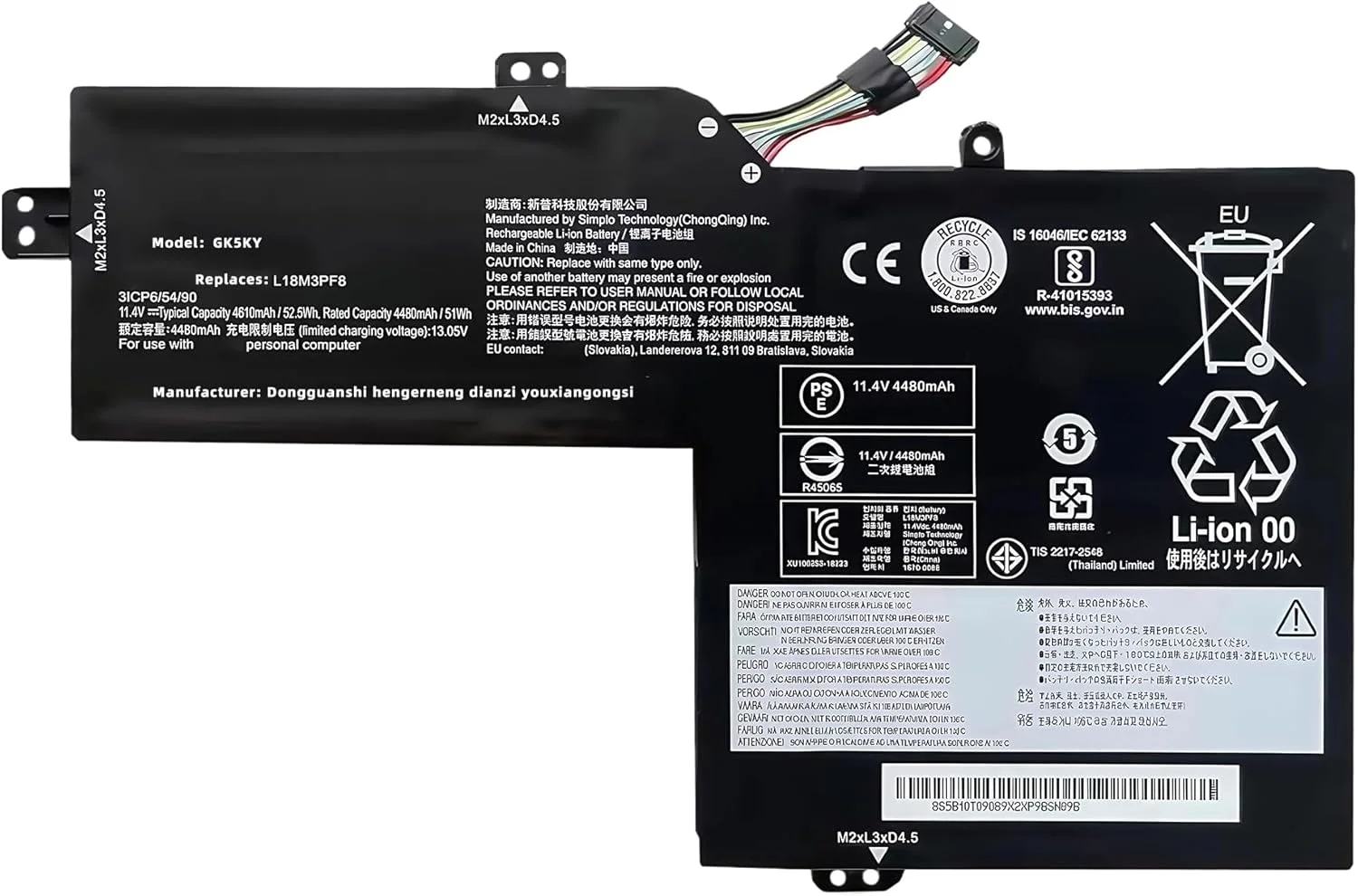 باتری لپ تاپ 42Wh L18M3PFB L18C3PF8 L18L3PF7 جایگزین برای لنوو IdeaPad S340-13IML سری 5B10U95573 5B10W67282 5B10W67201 5B10U95572 5B10U95571 5B10W67290 با عملکرد بالا