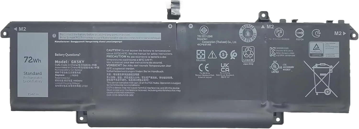 باتری لپ تاپ 72wh P83V9 جایگزین برای دل سری های Precision 5470 5480 5490 مدل های نوت بوک 0CDTT2 CDTT2 YXP8T مشکی با عملکرد بالا