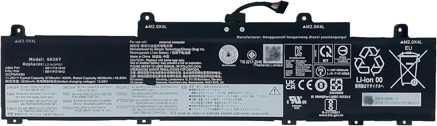 باتری جایگزین لپ تاپ L21C3PG1 SB11F21951 5B11F21943 برای لنوو Thinkpad L14 L15 Gen 3 Gen 4 Series SB11H56242 5B11H56341 L21D3PG1 SB11F21944 5B11F21948 L21L3PG1 L21M3PG1 با عملکرد بالا