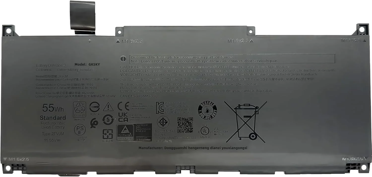 باتری لپ تاپ 55Wh MN79H جایگزین برای دل XPS 9320 XPS 13 Plus 9320 XPS 13 9340 9345 سری XPS9320-7585SLV-PUS P51G P151G001 P151G002 2FVJM 02FVJM J7H5M 0J7H5M NXRKW با عملکرد بالا