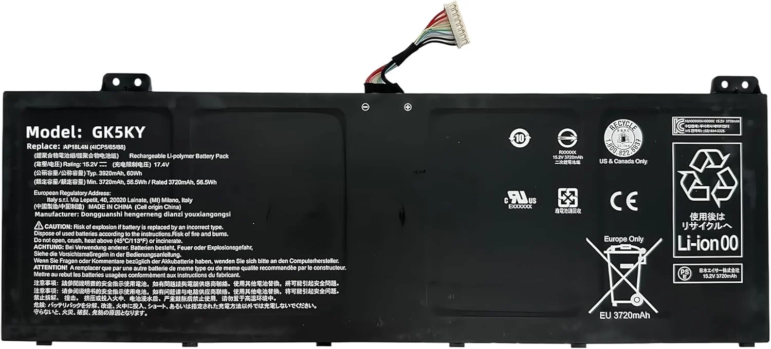 باتری لپ تاپ 60Wh AP18L4N با ظرفیت 3920mAh و 4 سلولی، جایگزین برای سری Acer TravelMate P6 TMP614-51 TMP614-51G TMP614-51T TMP614-51TG TMP614-51T-G2 KT.00404.002 KT000404002 با عملکرد بالا