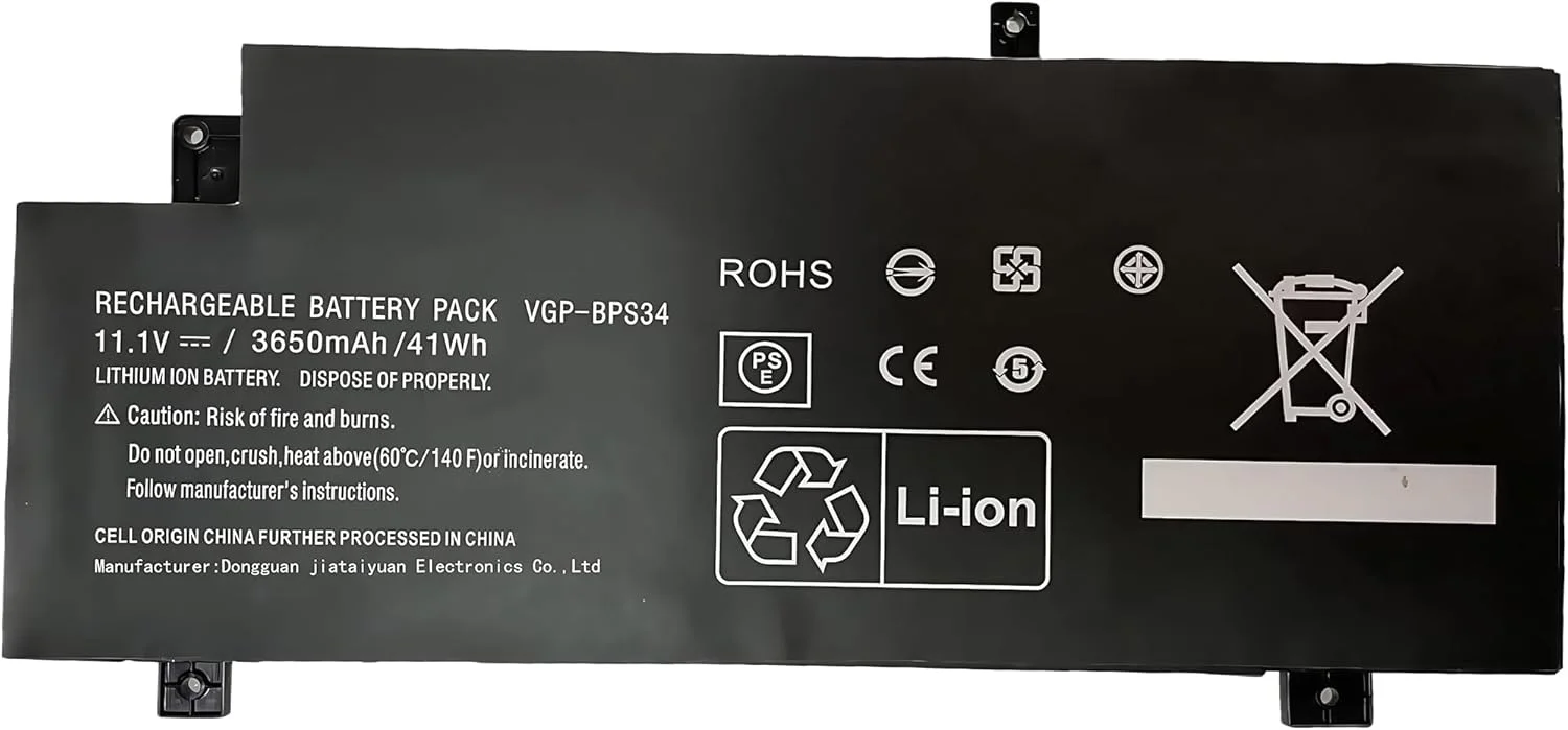 باتری لپ تاپ 41Wh VGP-BPS34 VGP-BPL34 BPS34 جایگزین برای Sony Vaio 15 Touch SVF15A16CXB SVF14AC1QL SVF14AC1QU SVF14A14CXP SVF14A14CXS SVF14A15CXB SVF14A15CXP SVF14A15CXS (11.1V) با عملکرد بالا