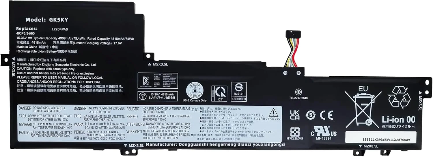 باتری 75.4Wh L22D4PA5 با ظرفیت 4909mAh جایگزین برای لپ‌تاپ لنوو IdeaPad Slim 5-16IRL8 5-16ABR8 5-16IAH8 سری SB11K39365 SB11N45407 L22M4PA5 L22C4PA5 SB11K39357 15.36V 4-Cell با عملکرد بالا