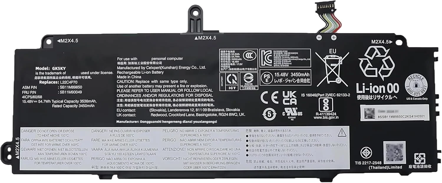 باتری لپ تاپ 54.7Wh L22C4P70 با ولتاژ 15.48V جایگزین برای لنوو ThinkPad X13 Gen 4 5 Yoga Gen 4 2-in-1 Gen 5 Series L22M4P70 SB11M89849 5B11M90048 L22B4P70 SB11M89852 5B11M90051 با عملکرد بالا