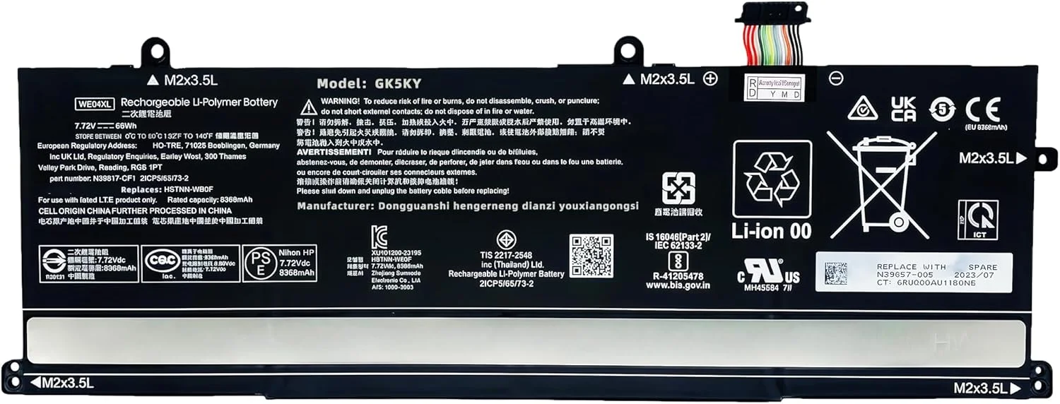 باتری لپ تاپ 68Wh WE04XL جایگزین برای HP مناسب برای Envy X360 16-AC 16-AD 2-in-1 Spectre X360 14-EU 2-in-1 برای Pavilion Plus 16-AB 16T-AB 14-EW سری N39817-CF1 HSTNN-WB0F N39857-005 با عملکرد بالا