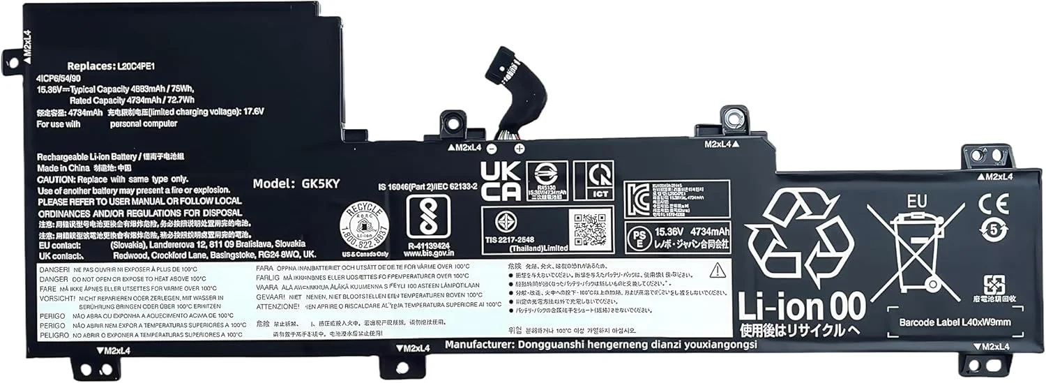 باتری لپ تاپ 75Wh مدل L20M4PE1 جایگزین برای لنوو IdeaPad 5 Pro-16ACH6 Pro-16IHU6 Creator 5-16ACH6 سری SB11B66551 5B11B66552 SB11N52009 5B11N52045 L20L4PE1 SB11B66556 L20C4PE1 با عملکرد بالا
