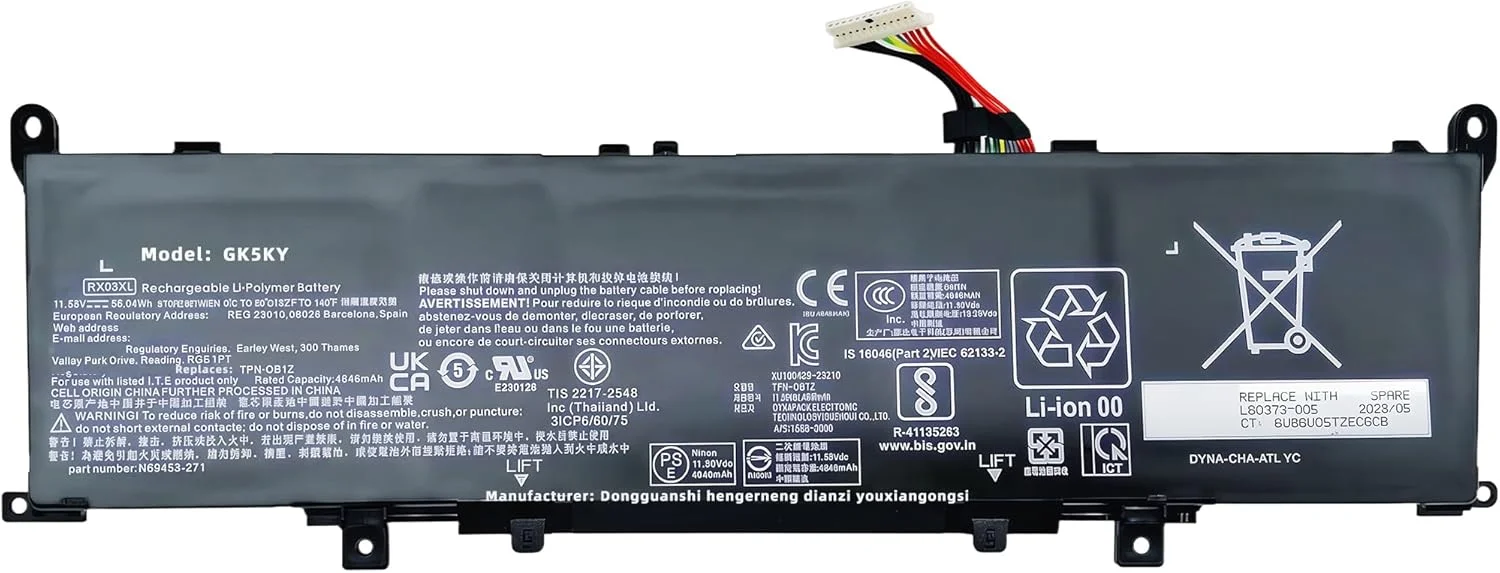 باتری 56.04Wh RX03XL جایگزین برای لپ‌تاپ‌های سری HP EliteBook 640 G11 645 G11 630 G11 660 G11 ProBook 440 G11 445 G11 460 G11 465 G11 با عملکرد بالا مدل TPN-DB1Z N78704-005 HSTNN-WB0H