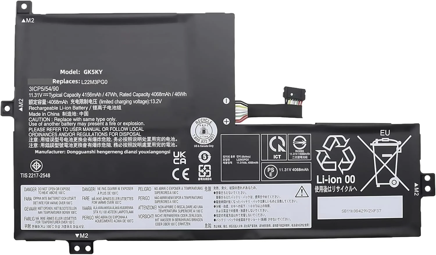 باتری لپ‌تاپ 47Wh L22D3PG0 جایگزین برای لنوو IdeaPad Flex 3 Chrome 12IAN8 100e برای Chromebook Gen 4 Series SB11K08436 5B11K08430 L22M3PG0 SB11K08429 L22B3PG0 L22X3PG0 با عملکرد بالا