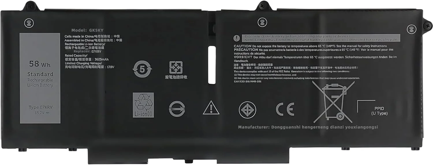 باتری لپ تاپ 58Wh مدل 07KRV جایگزین برای دل Latitude 5430 5530 و Precision 3570 P104F005 P104F006 P137G004 P137G005 P137G006 H4PVC 0H4PVC Y86WG 0Y86WG 08WRCR 078FWY 4FVJG با عملکرد بالا