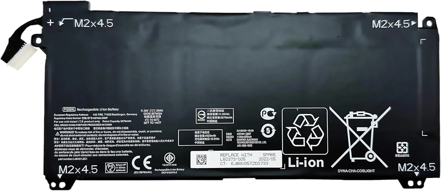 باتری 69Wh PG06XL 5676mAh جایگزین برای لپ تاپ های HP OMEN 15T-DH000 15T-DH100 PC Omen 5 Air 15-dh0006TX 15-dh0007TX سری PRC 11.55V 6 سلولی با عملکرد بالا