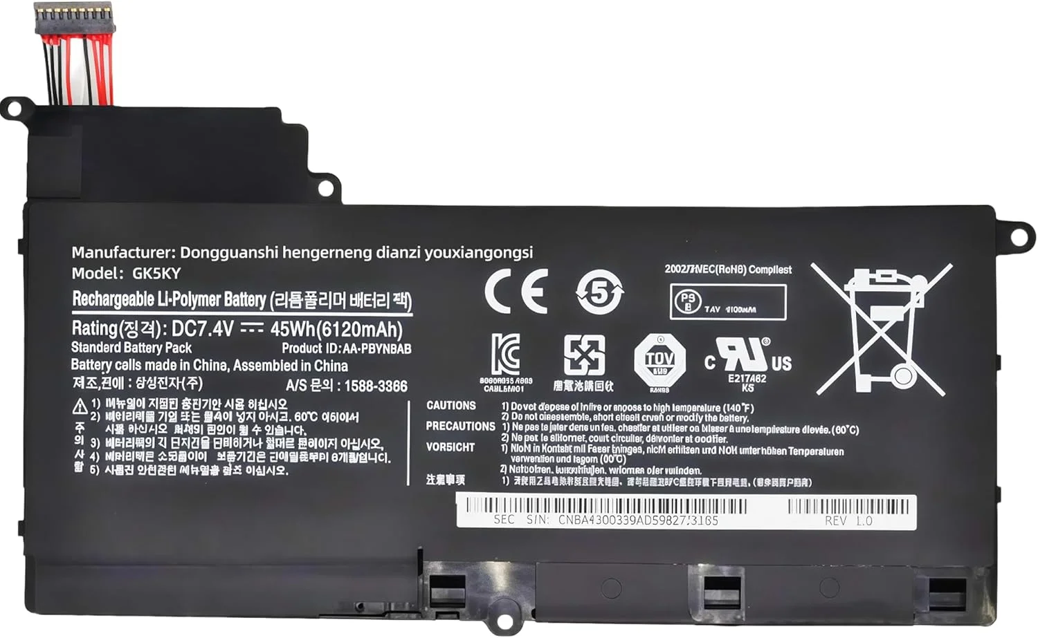 باتری لپ تاپ 45Wh AA-PBYN8AB AA-PLYN8AB برای Samsung NP530U4B NP530U4B-A01US NP530U4B-A02UK NP530U4B-S01PL NP530U4B-S03CN NP5304B-S03PH 530U4B-A01UK 530U4B-A02US 530U4B-A03 سری با عملکرد بالا