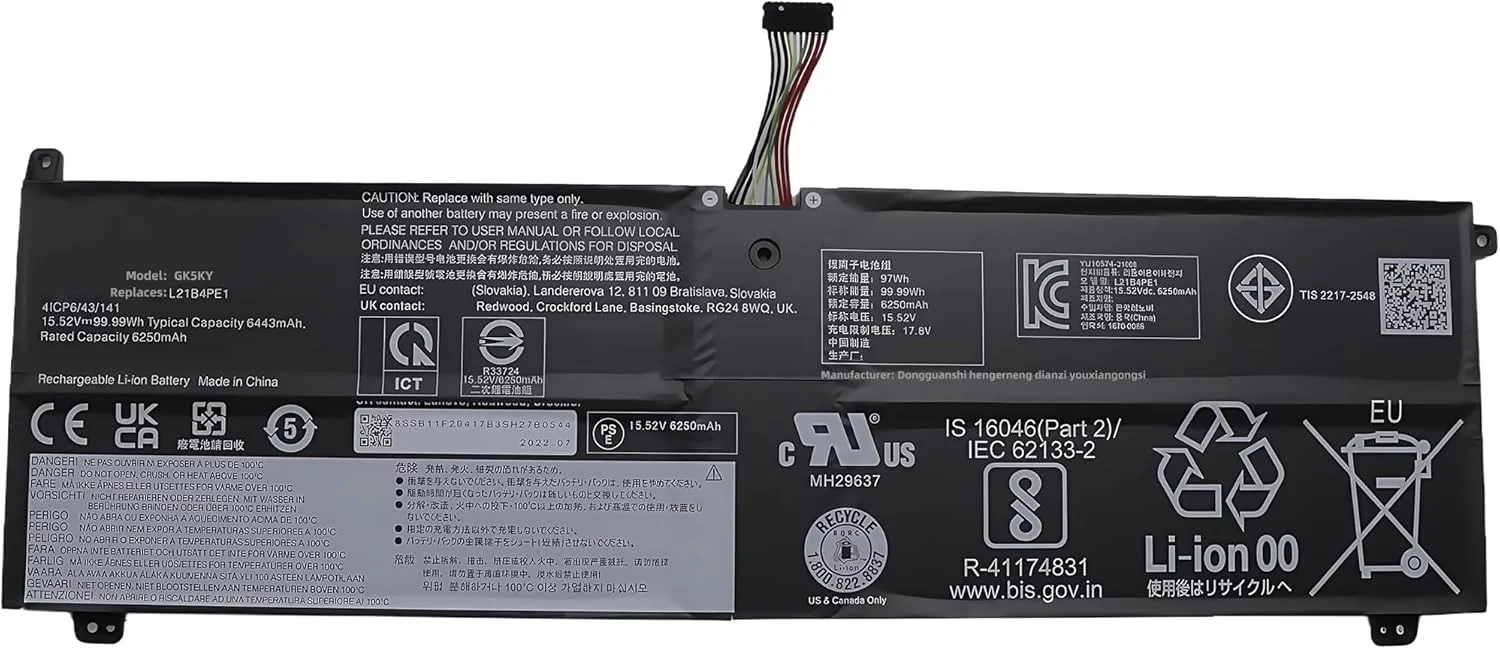 باتری لپ تاپ 99.99Wh مدل L21M4PE1 جایگزین برای لنوو Legion Y9000X R9000X IAH7 2022 S7 16IAH7 (82TF) 16ARHA7 (82UG) Yoga 7-16IAH7 (82UF) L21B4PE1 L21C4PE1 SB11N52215 5B11N52216 با عملکرد بالا