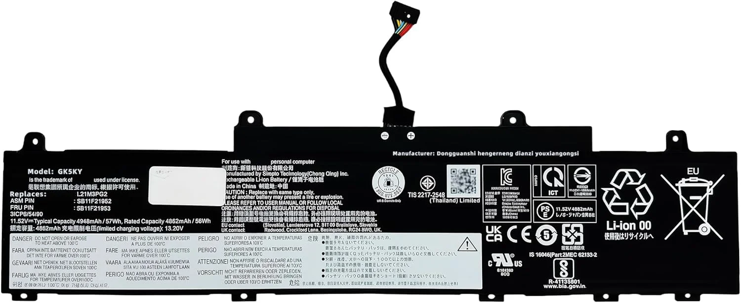 باتری لپ تاپ 63Wh L21M3P76 مناسب برای لنوو ThinkPad L14 Gen 3 L14 Gen 4 L15 Gen 3 L15 Gen 4 و ThinkPad C14 Gen 1 L21B3P73 SB11H56246 L21D3P71 L21M3PG1 L21D3PG2 L21C3PG2 L21M3PG2 با عملکرد بالا