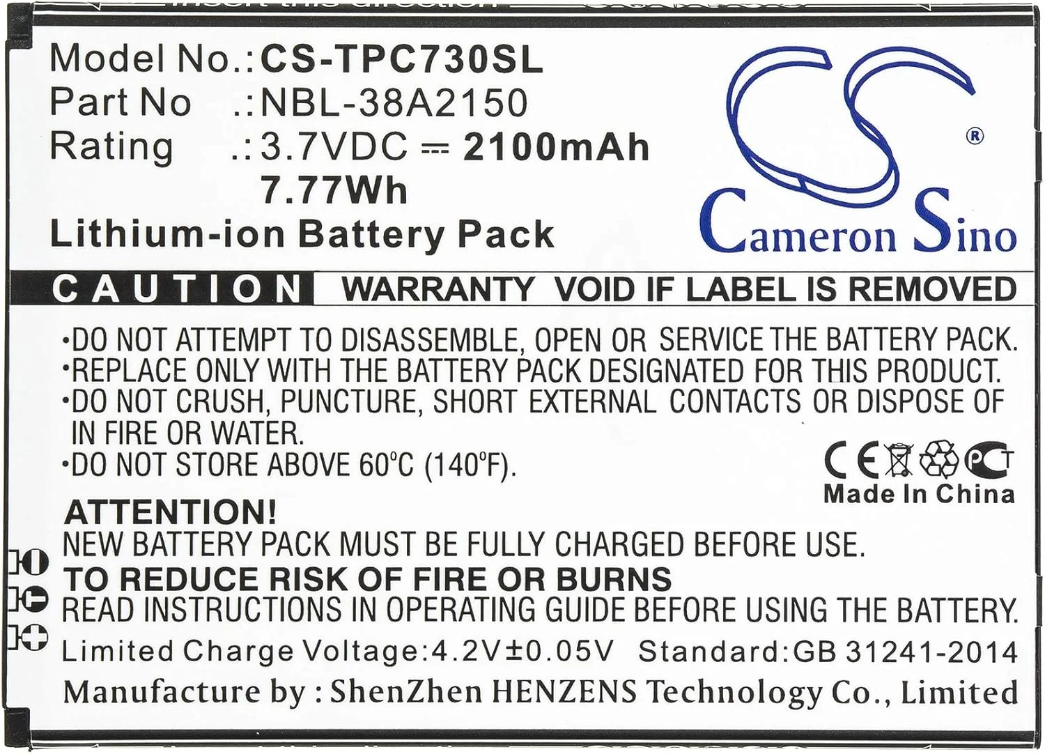 سازگار با باتری نفوس NBL-38A2150 C7 Lite، TP7041A