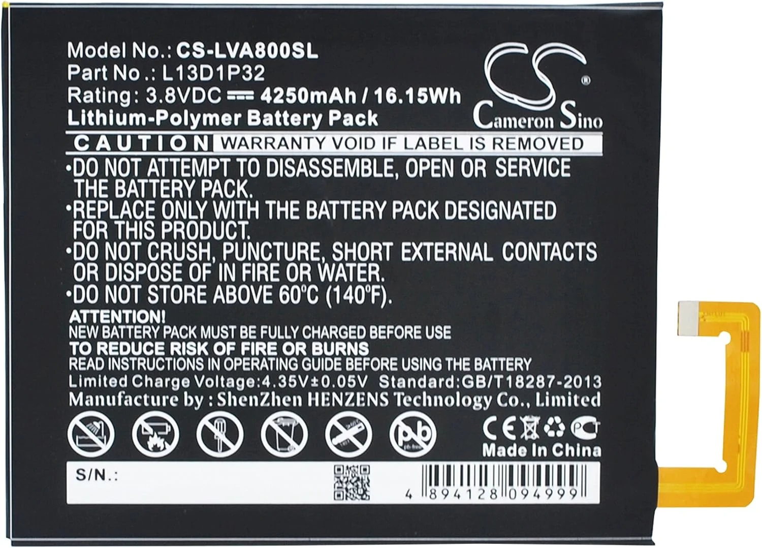 سازگار با باتری L13D1P32 مناسب برای IdeaPad A5500، IdeaPad A8، IdeaPad A8-50، TAB3 8