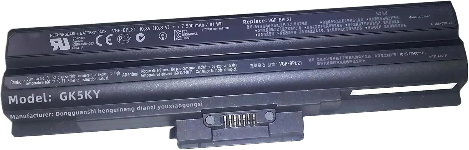 باتری لپ تاپ 81Wh VGP-BPL21 جایگزین باتری لپ تاپ سونی برای سری Vaio VGN-AW VGN-CS VGN-FW VGN-NS VPC-F VPC-S با عملکرد بالا