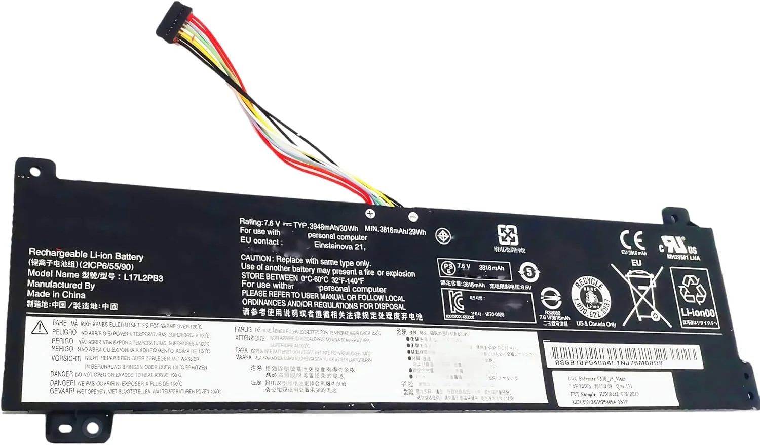 باطری 30WH L17L2PB3 L17C2PB3 برای لنوو IdeaPad V130-15IKB V330-15IKB V530-15IKB V530-14IKB 81HL0023GE L17M2PB4 L17M2PB3 L17L2PB4 با عملکرد بالا