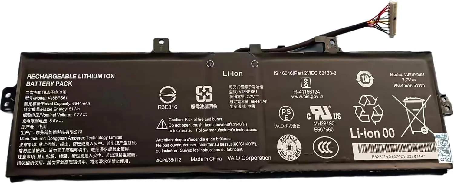 باتری لپ تاپ 51Wh VJ8BPS61 جایگزین برای Sony VAIO F14, F16, VJF141, VJF14190111L, VJF14190211N, VJF14190311W, VJF14190411L، با عملکرد بالا