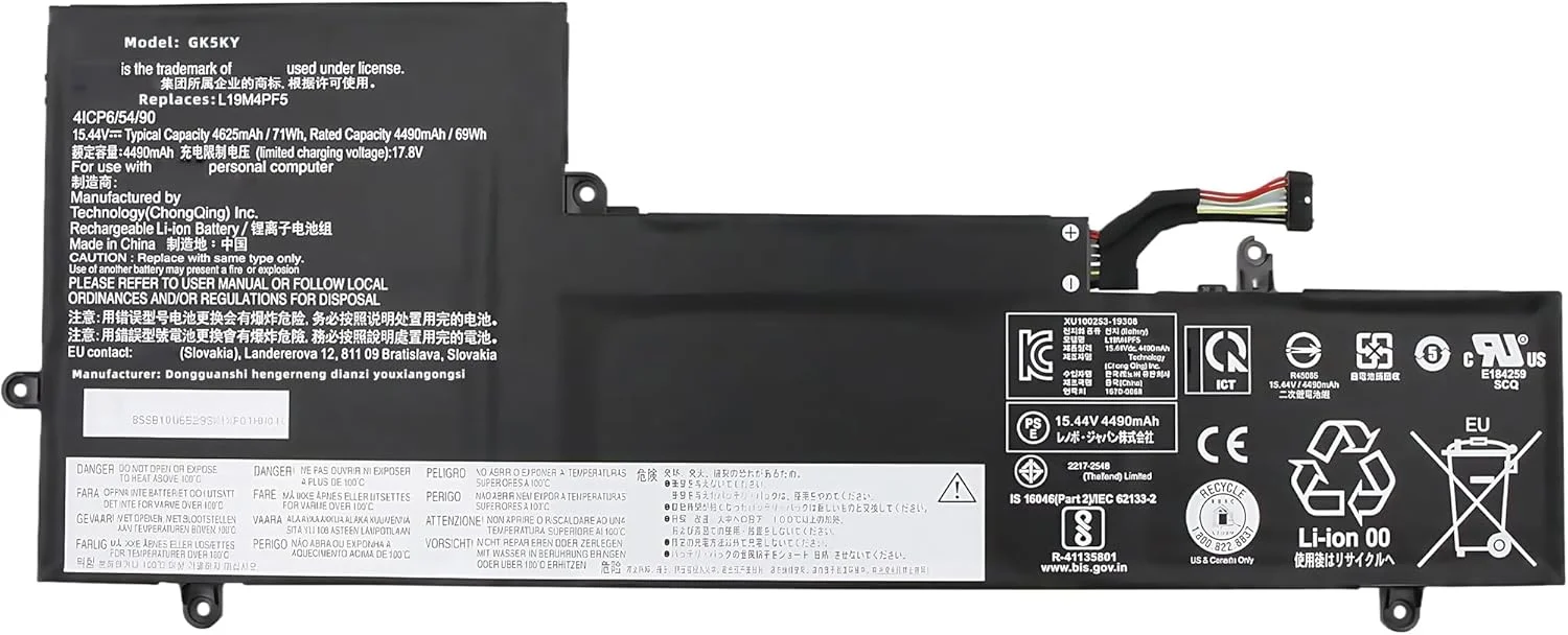 باتری لپ‌تاپ جایگزین 71wh L19M4PF5 L19C4PF5 L19D4PF5 SB10Z33892 5B10Z33899 برای لنوو Ideapad Yoga Slim 7-15IIL05 7-15ITL05 سری نوت‌بوک با عملکرد بالا