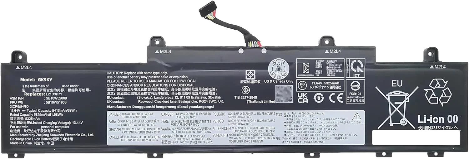 باتری لپ تاپ 57Wh مدل L21C3PG2 SB11H56244 5B11H56343 جایگزین برای لنوو Thinkpad L14 L15 Gen 3 Gen 4 سری L21M3PG2 L21D3PG2 L21M3P76 L21D3P71 L21B3P73 L22M3P70 L22B3P70 با عملکرد بالا