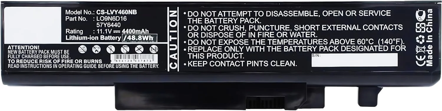 باتری جایگزین 48.84wh برای IdeaPad Y460، برای IdeaPad Y460 063334U، برای IdeaPad Y560PT-ISE (4400mAh) 121000916، 121000917، 121000918، 57Y6440، L08S6DB، L09L6D16 با عملکرد بالا